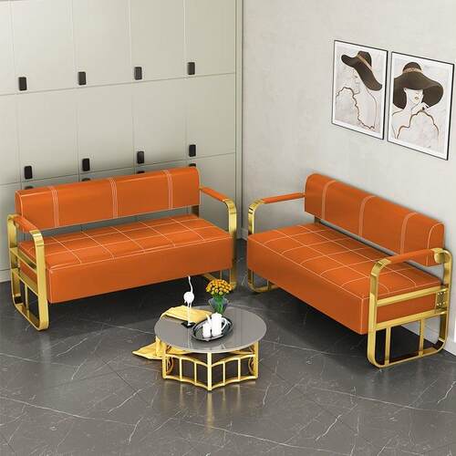 理发店美发店等候椅美容服装店休息区不锈钢镀金沙发等候区长条椅
