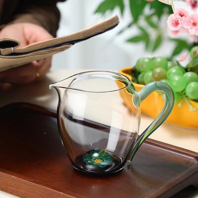 花道厂家生产海棠底造型公杯BVC创意如玉凤颜把手茶器耐热玻分璃