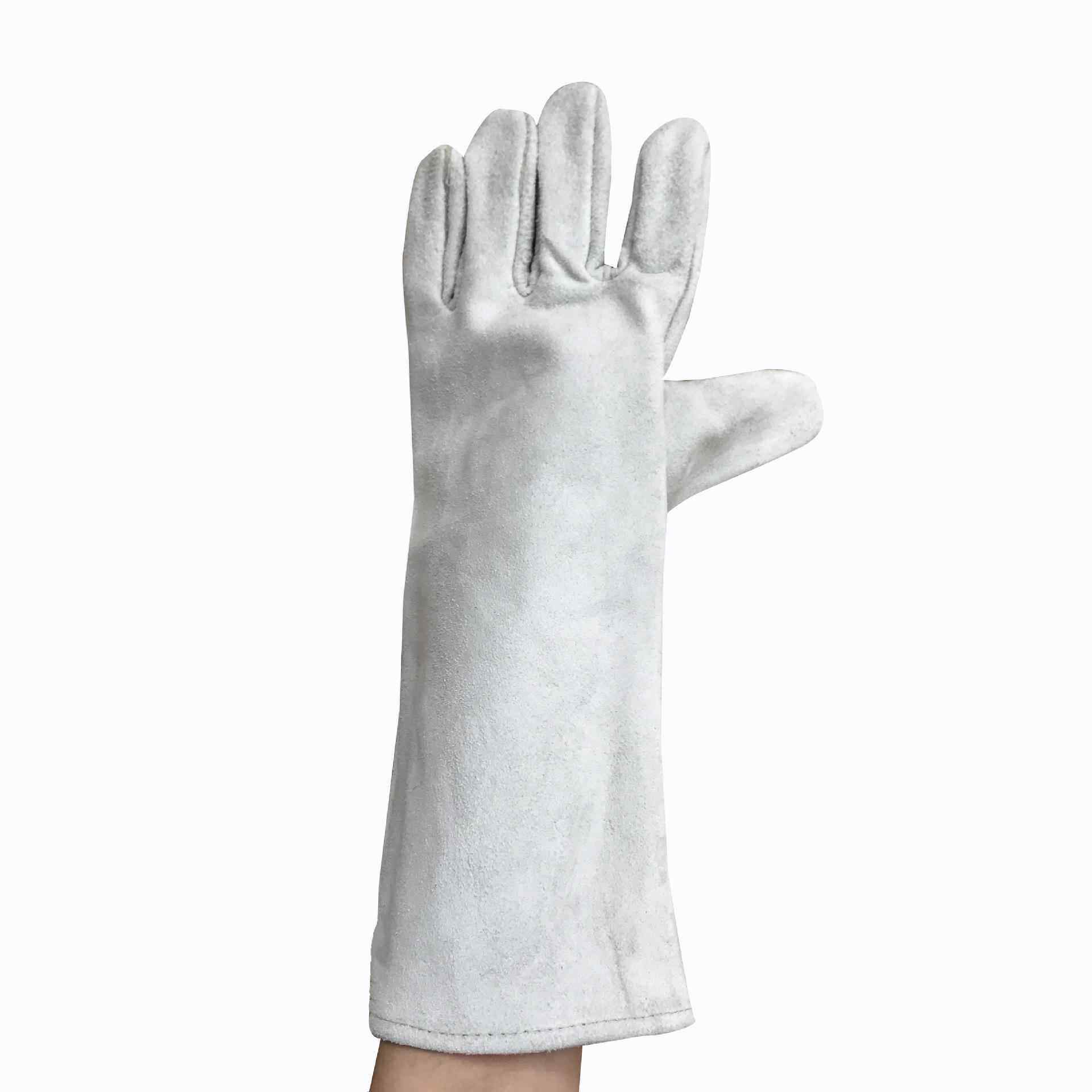 14寸16寸本色印牛头标电焊手套防烫防开线夹条全里双层厚皮烧焊用