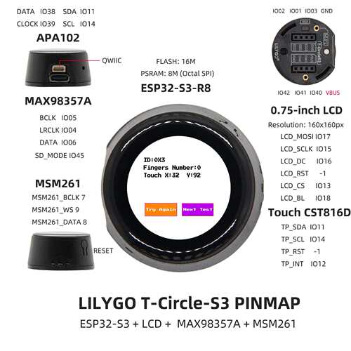 LILYGO® T-Circle-S3 AI 小智 ESP32-S3 带0.75英寸LCD 麦克风