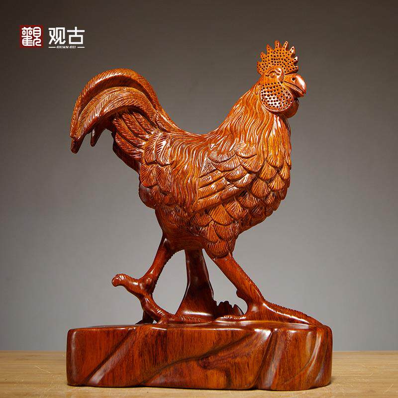 花梨木雕刻大公鸡摆件家居动物12生肖鸡客厅电视柜装饰摆设工艺品