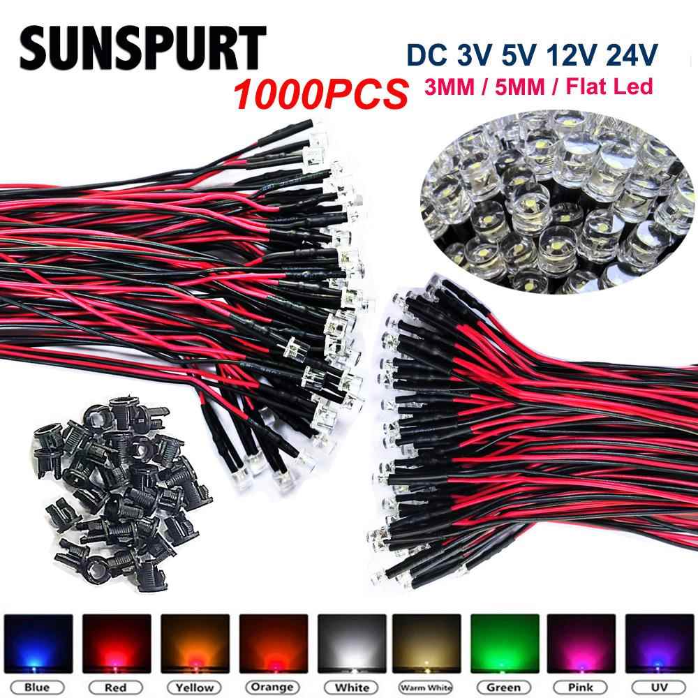 F3/5MM发光二极管 平头透明散光带线LED信号指示灯3V5V6V9V12V24V