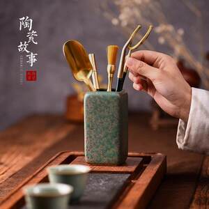陶瓷故事茶道六君子套装茶刀茶针功夫高端轻奢黑檀木铜茶具配件