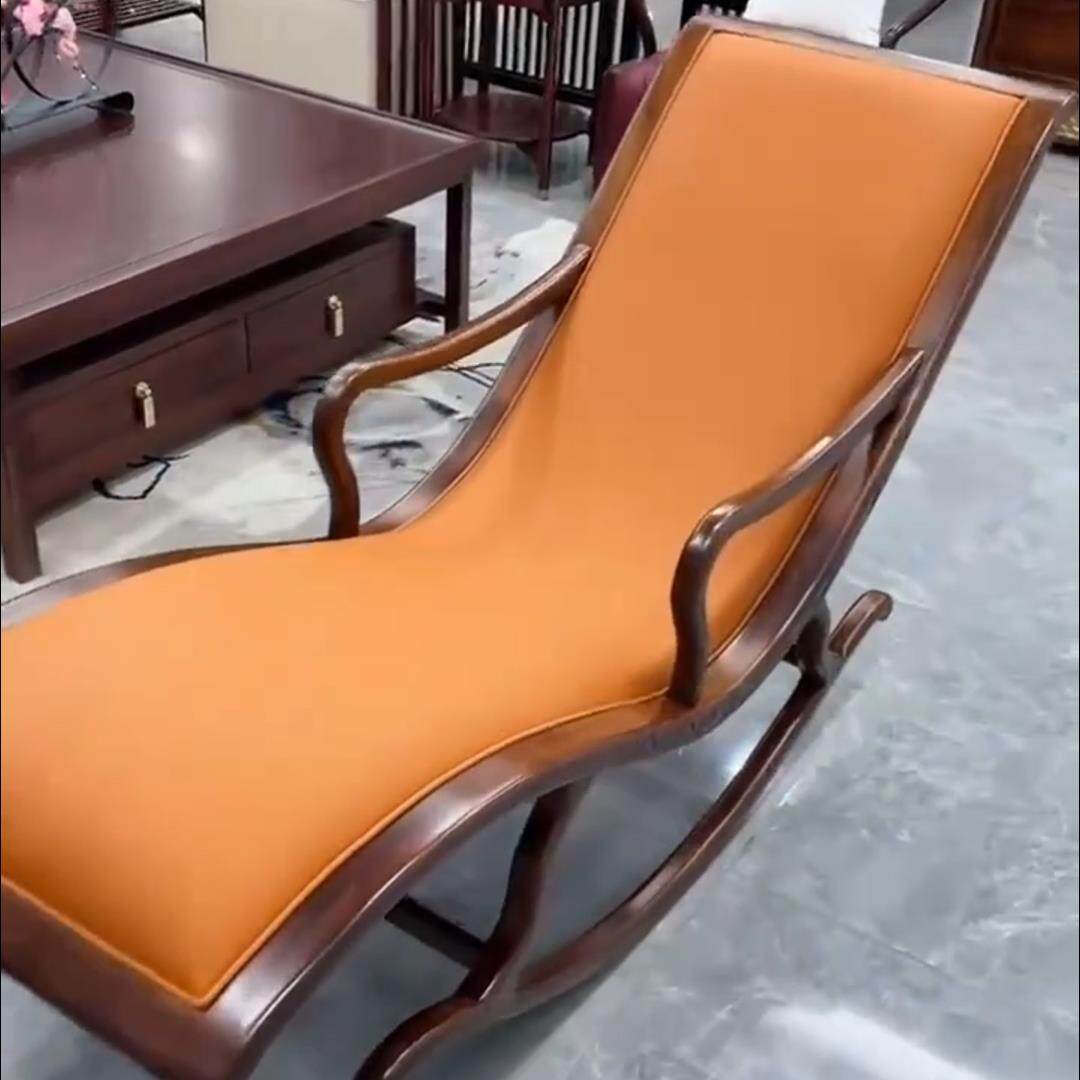 新中式乌金木休闲摇椅贵妃椅躺椅舒适沙发摇摇椅阳台家用午睡椅子