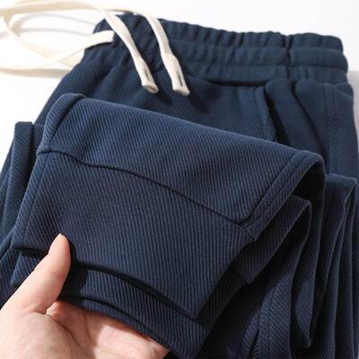 300G重磅斜纹束脚卫裤男美式复古百搭运动裤纯色抽绳松紧腰休闲裤