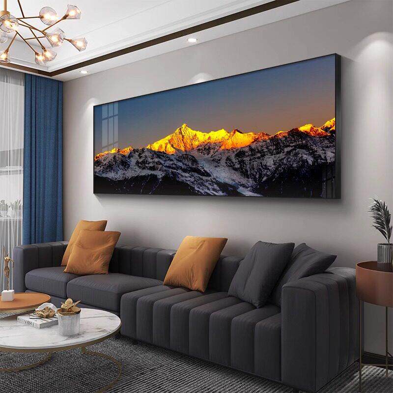 客厅装饰画 画背靠日照金山轻奢大气沙发背景墙壁挂画 画办公室山