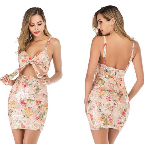 Women's backless lace elastic sequin dress