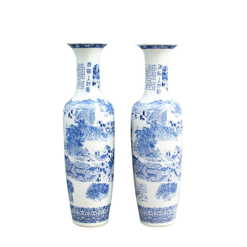 批发落地花瓶 景德镇青花瓷陶瓷大花瓶清明上河图酒店客厅中式摆