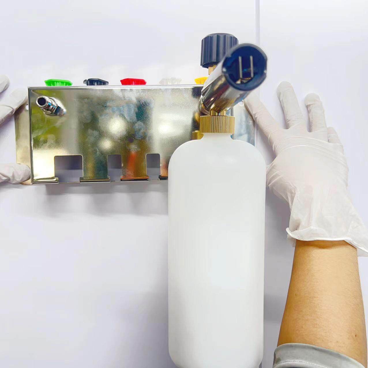 厂销不锈钢高压水枪收纳盒泡沫壶清洗机配件五色喷嘴伸缩棒储存架