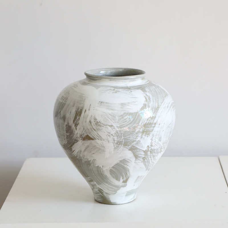 陶瓷花瓶复古新中式白色圆肚陶艺摆件禅意插花艺干花民宿装饰花器