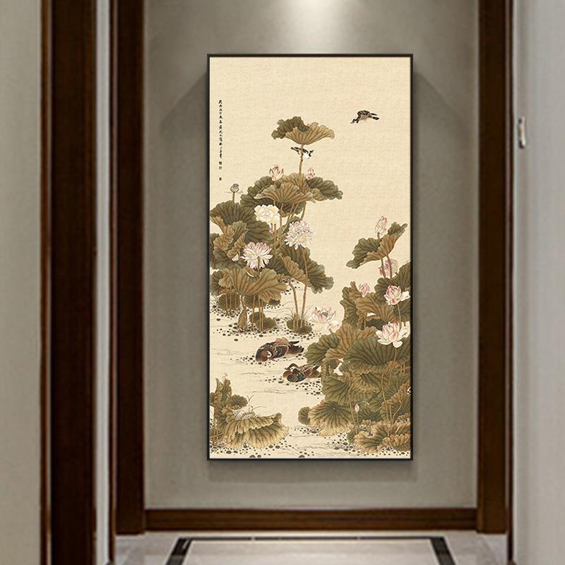 盈浩入户玄关装饰画国画古画中式挂画茶室走廊过道壁画肌理复古风