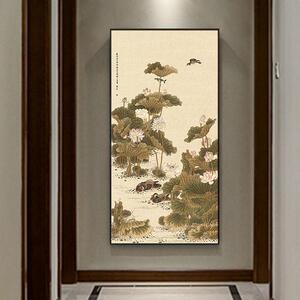 盈浩入户玄关装饰画国画古画中式挂画茶室走廊过道壁画肌理复古风