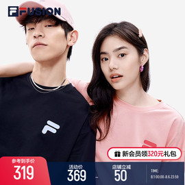 FILA FUSION斐乐潮牌多彩运动短袖T恤夏季纯棉宽松情侣上衣男女