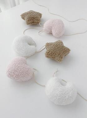 □毛绒吊旗爱心星星月亮手工壁挂饰品儿童房家居墙面装饰摄影道具