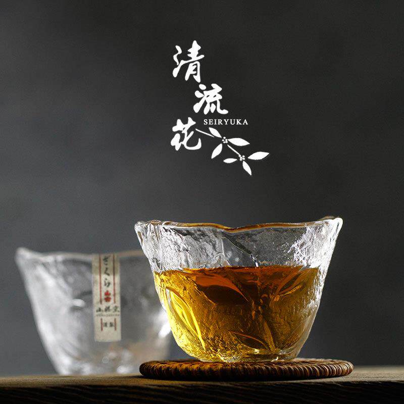 小众山桜硝子杯清流花设计款锤纹花杯 昭和复古威士忌杯酒杯茶杯