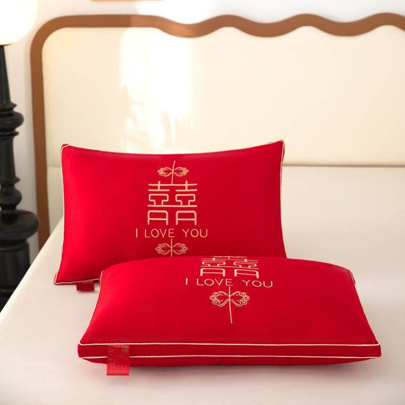 红色羽丝枕头枕芯结婚喜庆婚庆布置抱枕一对婚房新婚床上枕芯