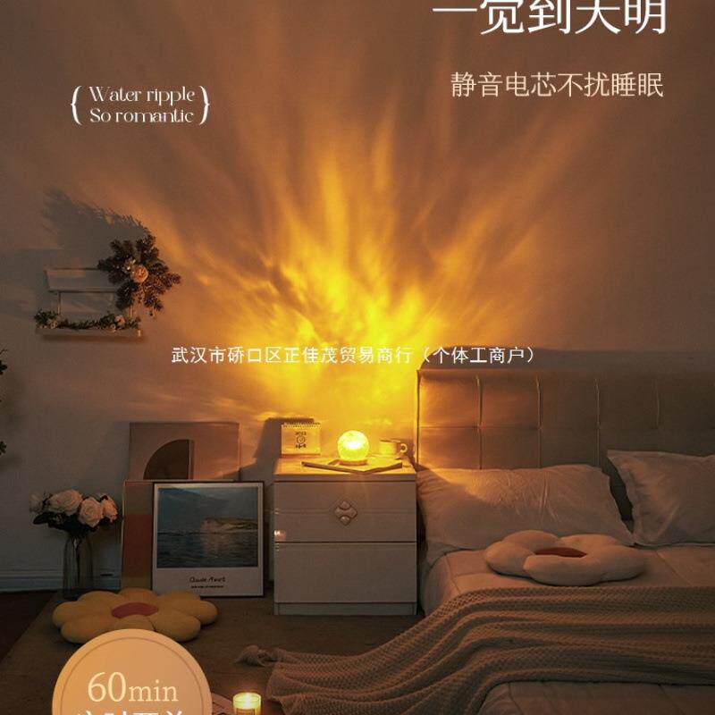 2026卧室床头装饰玻璃小夜灯水波纹几何造型按钮式内置电池氛围灯