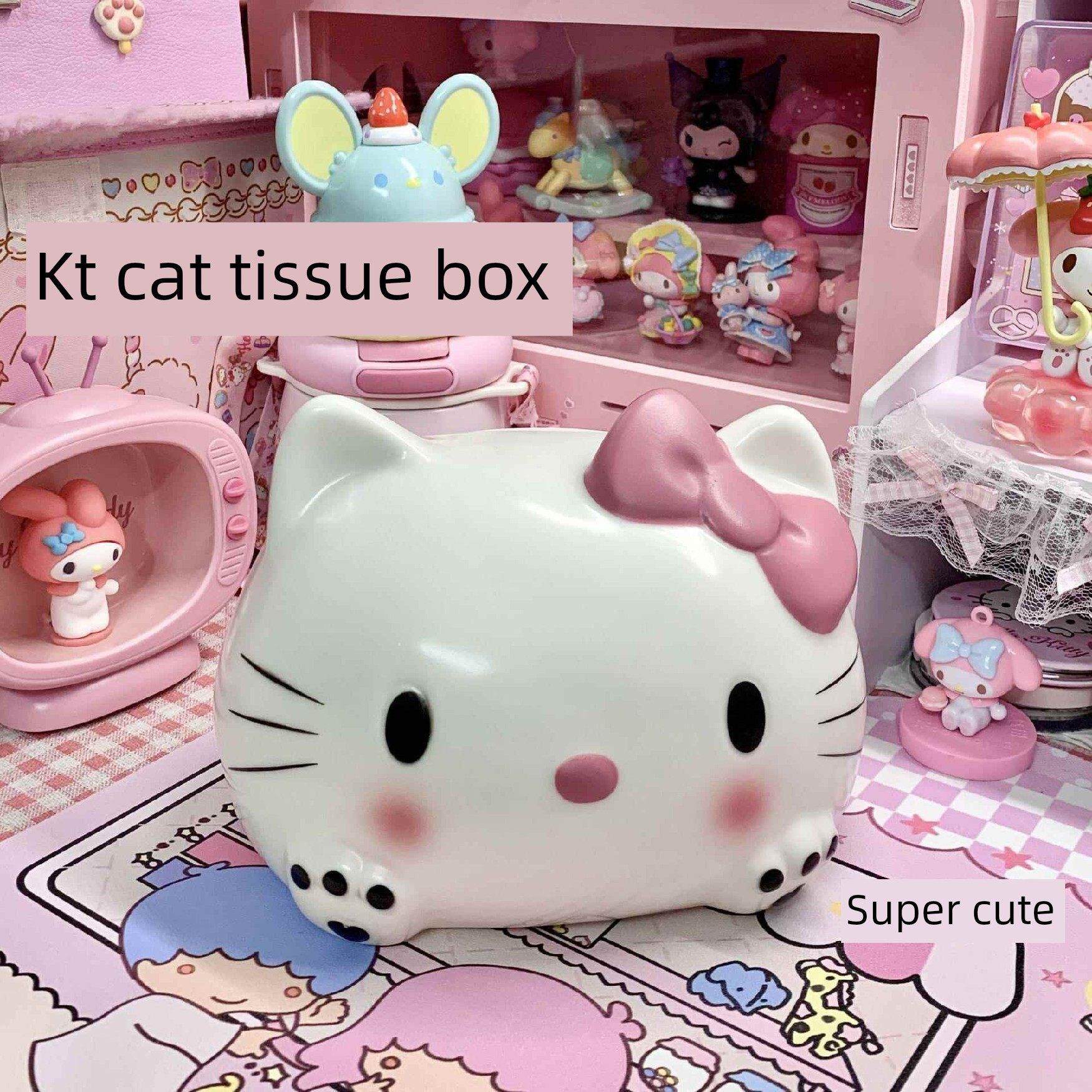 日本品质精工凯蒂猫纸巾盒搪胶纸巾桌面摆件可爱少女心摆件
