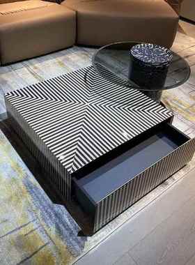 LST2茶0大25意式简茶几小组合简约现代极轻奢客厅方形条纹几