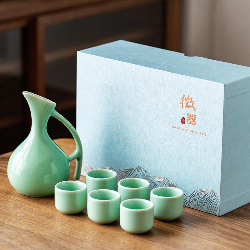 中式陶瓷酒具分酒覆古风结婚红色敬酒杯彷古白酒酒瓶套装礼品定制