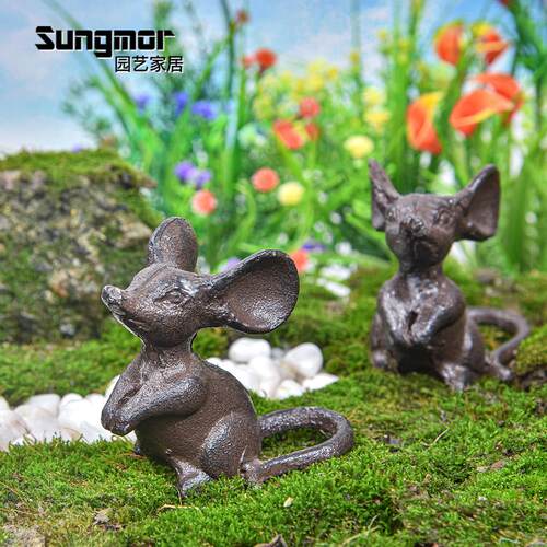 Sungmor老鼠桌面摆件1对铸铁动物复古怀旧创意工艺咖啡店庭院装饰