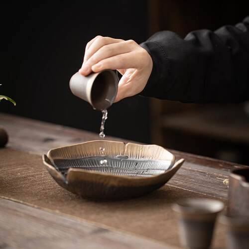 破晓壶承复古鎏金铁釉储水茶台茶洗茶点盘水果盘一盘多用茶具配件