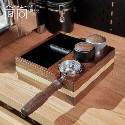 一体式咖啡敲渣盒 家用吧台手柄支架压粉座咖啡渣盒实木渣桶