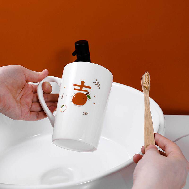 陶瓷洗漱杯情侣漱口杯创意大吉大利牙刷杯套装牙具牙缸杯子一对