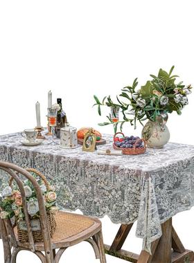 P66D蕾丝桌布ins风复古法式白色纯色圆桌布长方形台布茶几餐桌布
