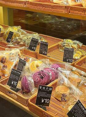 零食摆放盘日式面包展示篮子仿藤编托盘馒头筐家用客厅茶点干果盘