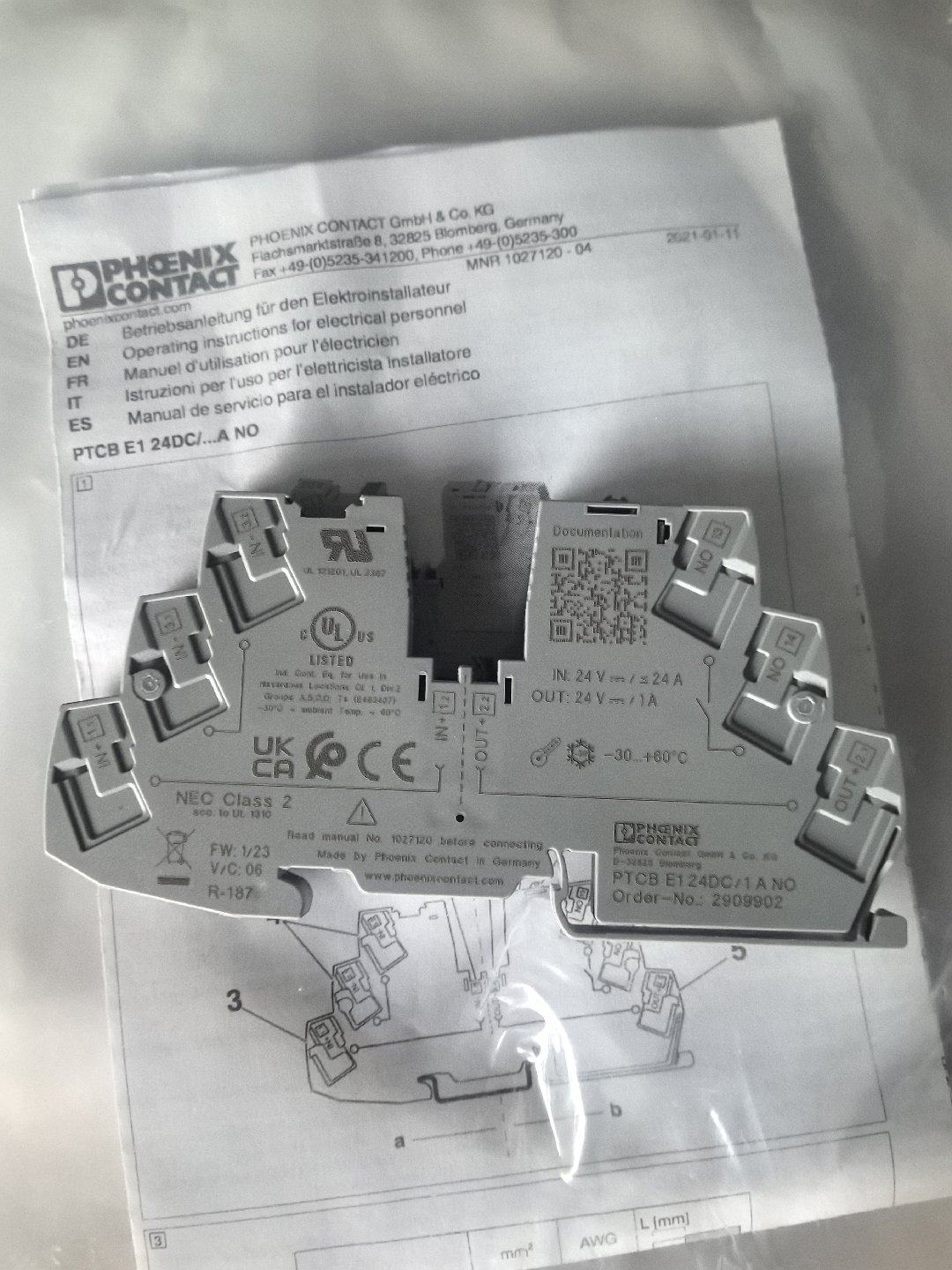 全新菲尼克斯PTCB E1 24VDC/1A NO，两个带包