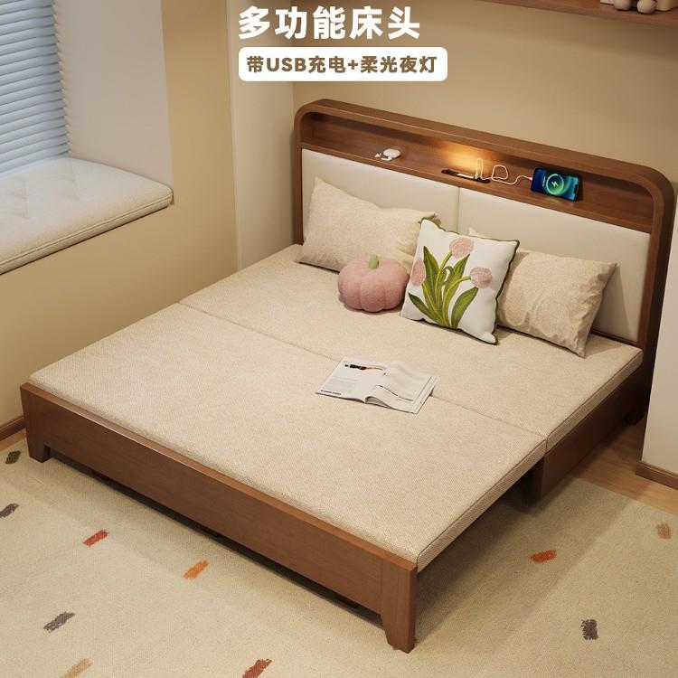 实木折叠床小户型1米2单人次卧推抽拉伸不占地方省空间沙发床两用