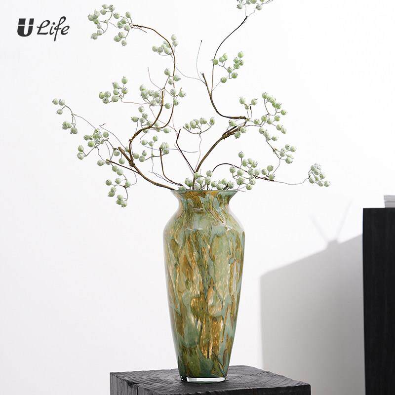青釉艺术琉璃摆件花瓶客厅餐桌摆设轻奢春色花器装饰品工艺礼品摆