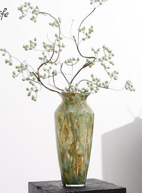 青釉艺术琉璃摆件花瓶客厅餐桌摆设轻奢春色花器装饰品工艺礼品摆
