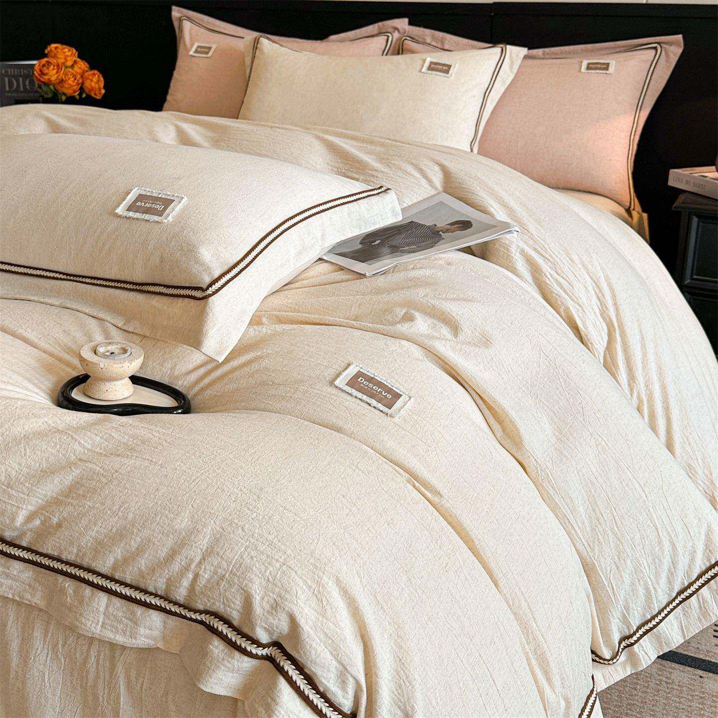 A类全棉棉麻四件套纯棉床单被套床上三件套家用被单床笠床品套件