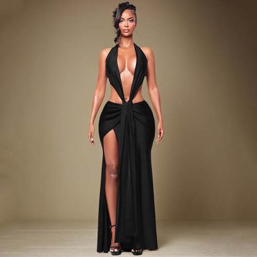 Women's neck hanging sleeveless backless deep V-ribbon