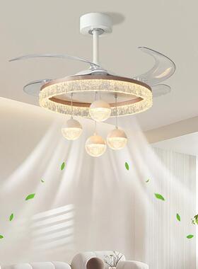 中奶油风LE室D餐厅48吊扇灯约吸顶卧古隐形静音电简扇灯家用风扇