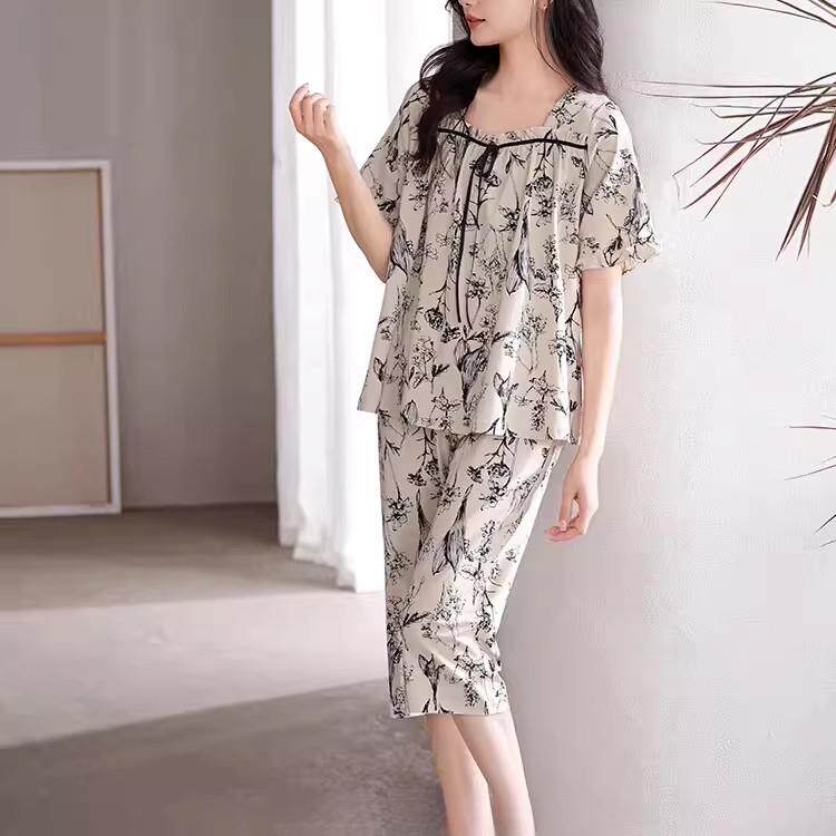 Ocnltiy睡衣女夏季莫代尔短袖七分裤薄款夏天冰丝凉感夏款家居服