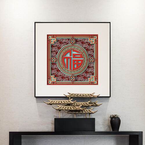 梯木叠雕新中式福字挂画 画沙发背景墙装饰画 画高档玄关画 画走