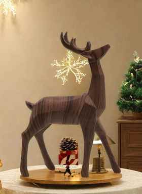 摆北欧轻奢创意仿木几何鹿件家居客厅办公室树脂工艺品桌面装饰品
