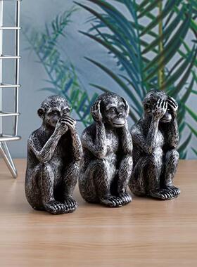 新款树脂工艺品摆件三不猴子雕塑办公室花园园林摆饰树脂办公桌面