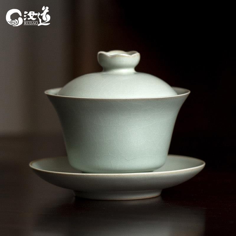 汝窑三才盖碗家用开片汝道泡茶杯汝瓷功夫茶具大茶碗覆古单个盖碗