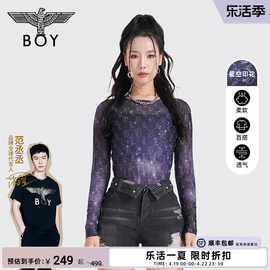 boylondon长袖t恤女款星空，数码印花哥特字母满印宽松上衣w00000