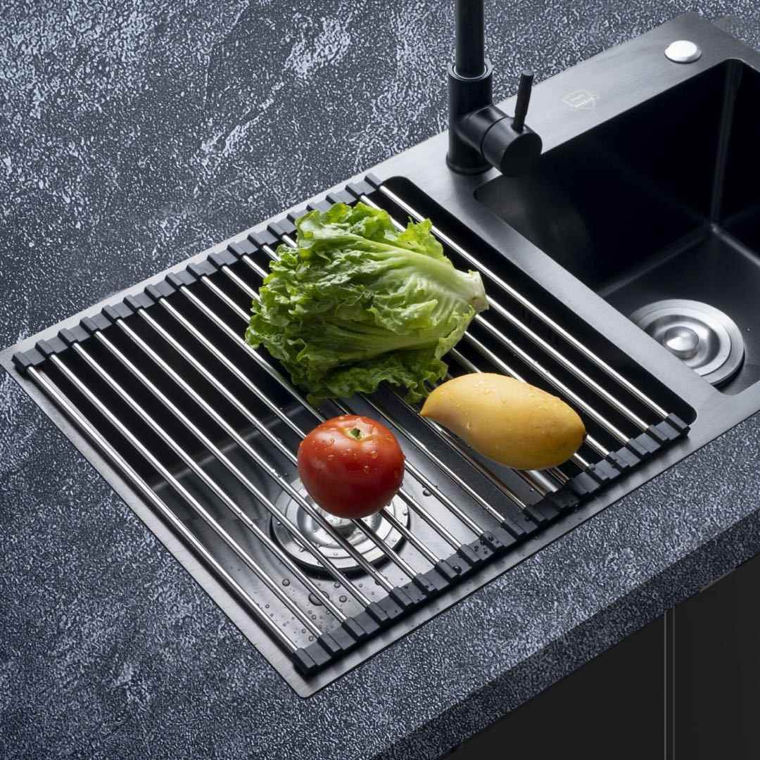 不锈钢沥水架卷帘碗架水槽可折叠厨房用品厨房置物架蔬菜控水架