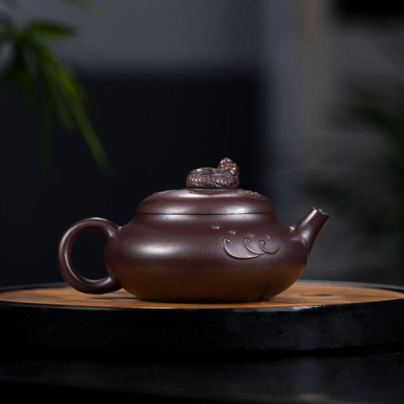 纳福壶紫砂壶原矿紫泥扁腹壶茶具厂家全手工茶壶如鱼得水