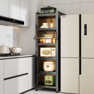 厨房夹缝置物架落地可移动收纳柜一体靠墙微波炉碗筷调料储物柜子