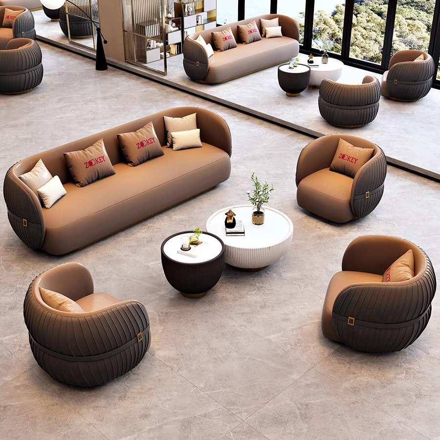 售楼处部沙发轻酒店大堂奢洽谈接待会客休息区办公室沙发茶几组合