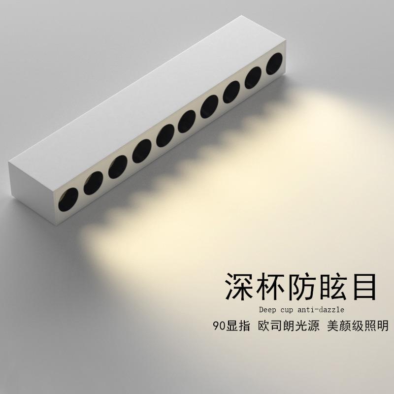 LED吸顶明装格栅射灯防眩吸顶天花灯免开孔线条灯客厅过道长条灯