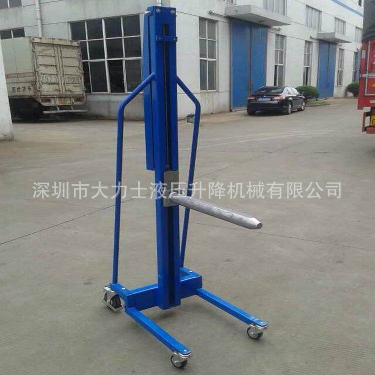 手摇式堆高车单轴升高车迷你型工位车装缷车滚筒钢丝绞盘升降叉车