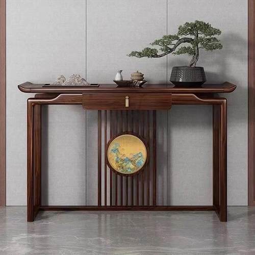 新中式玄关桌乌金木靠墙实木端景台条案供桌客厅入户中堂香案神台